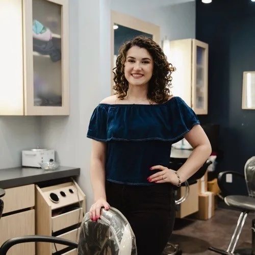 Lily, curly hair specialist, in her loft at Salon Lofts The Grove